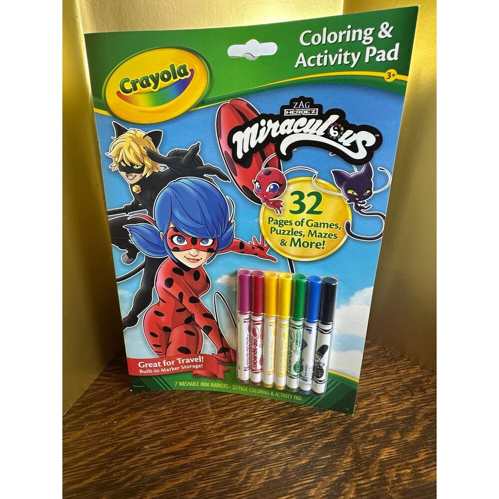 New Crayola Miraculous Ladybug Activity & Coloring Book with 7 Pip-Squeak Marker